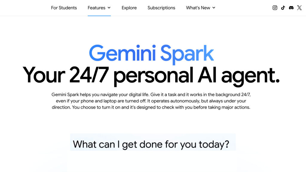 Gemini Spark agent official Google website screenshot