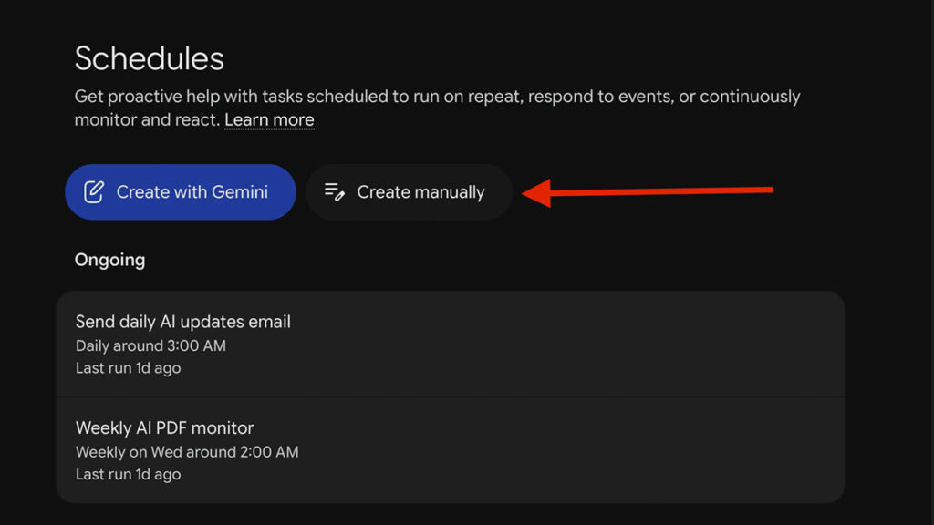 Gemini spark how to schedule an automated task inside