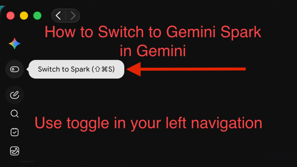 User interface showing exactly how to switch to gemini spark in gemini app using gemini spark toggle on desktop or mobile